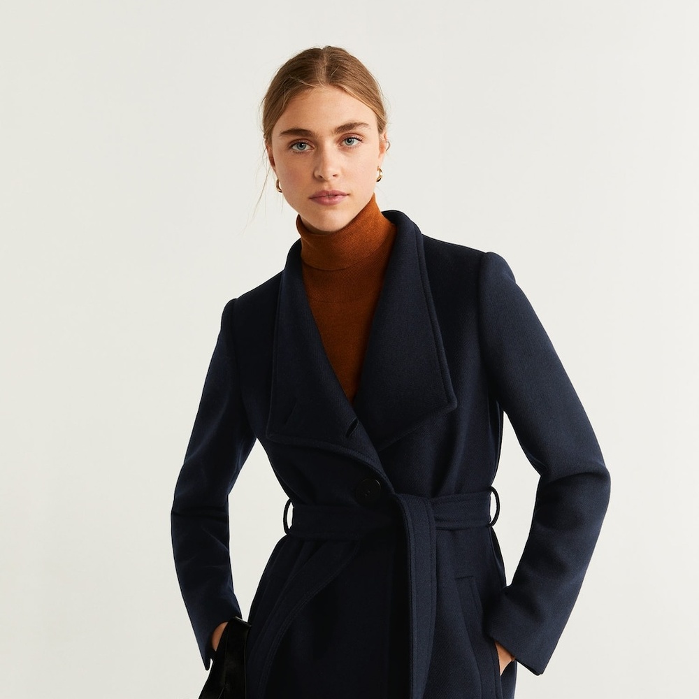 Navy Belted Wool Coat